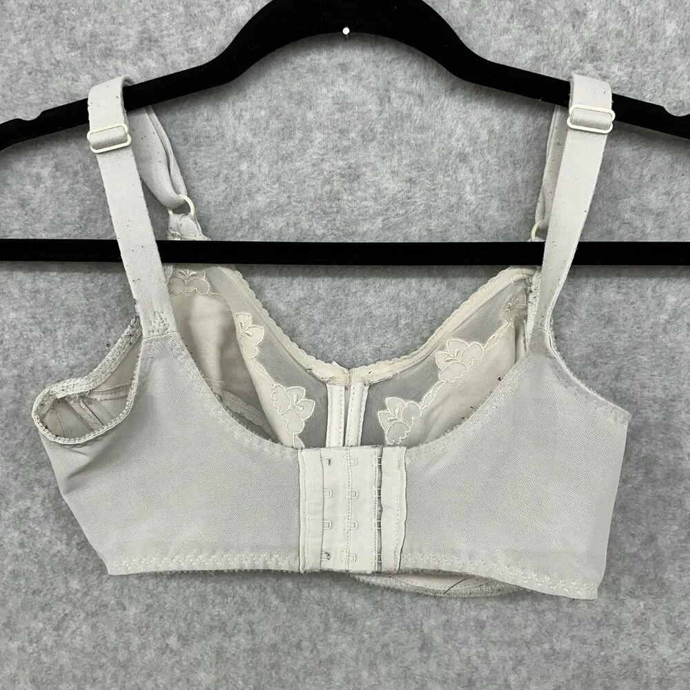 Bali 0180 Cream Beige Underwire Bra Floral Embroidery Unlined 32DD Womens